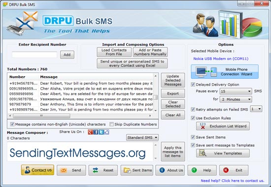 GSM Bulk Text Message Software screenshot